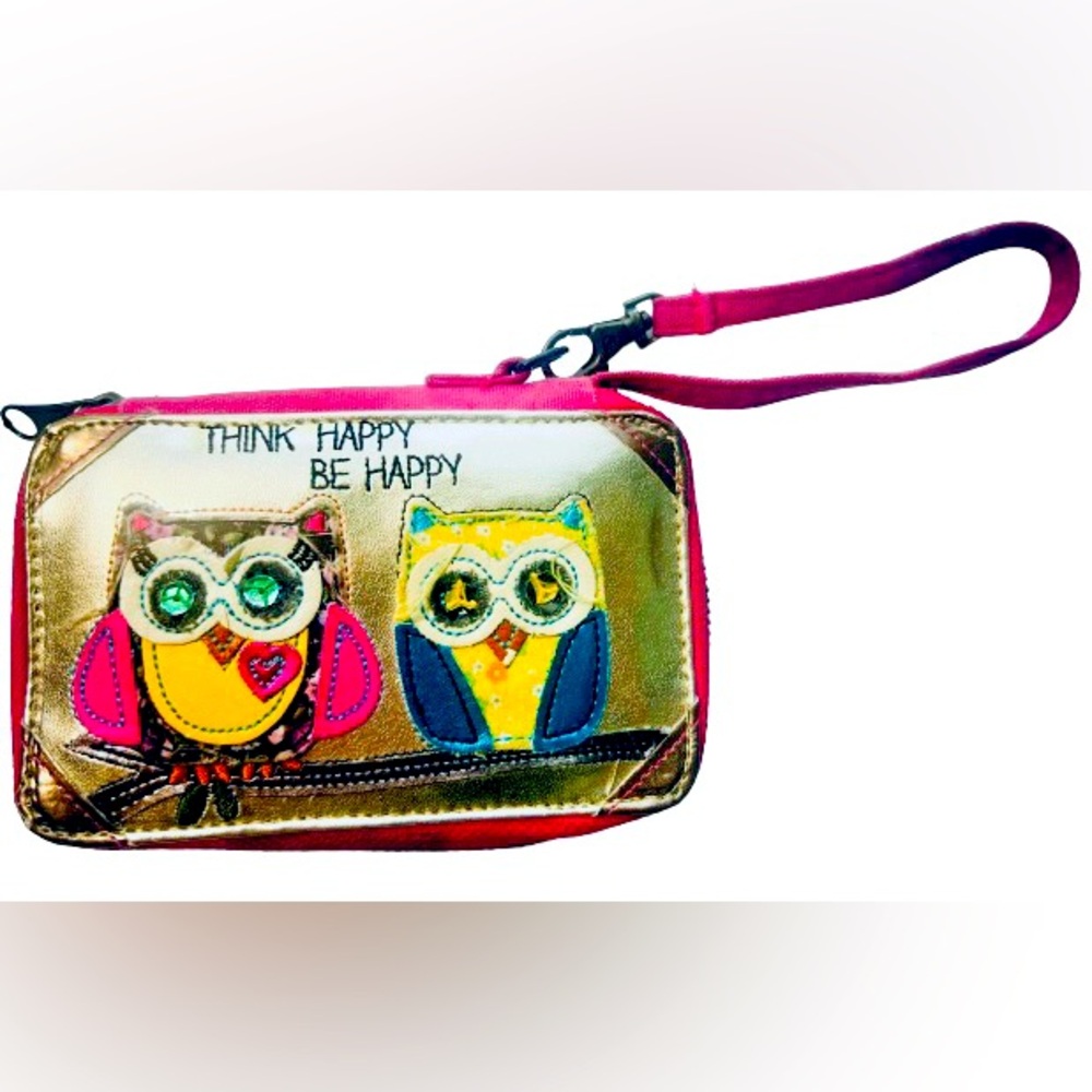 THINK HAPPY BE HAPPY owl wristlet, no new tag but only used once.